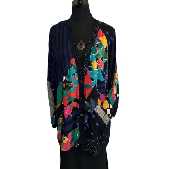 Carole Little Vintage Patchwork Cardigan Vivid Fun Size 6 - Picture 4 of 9